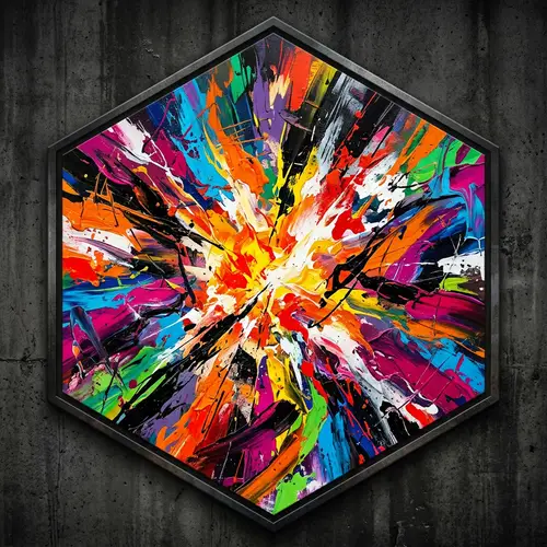 Abstract Explosion Painting in Hexagon Shape