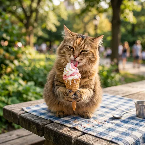 Cat Eating Ice Cream - Fun Feline Treats