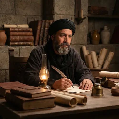 Middle Ages Islamic Scholar in Black Turban