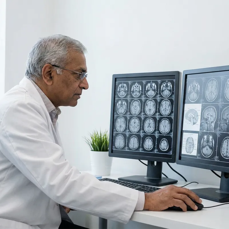 Experienced Radiologist Analyzing MRI Studies Online