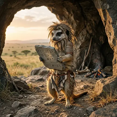 Meerkat Caveman Learns to Code: Mystical Sunrise Scene