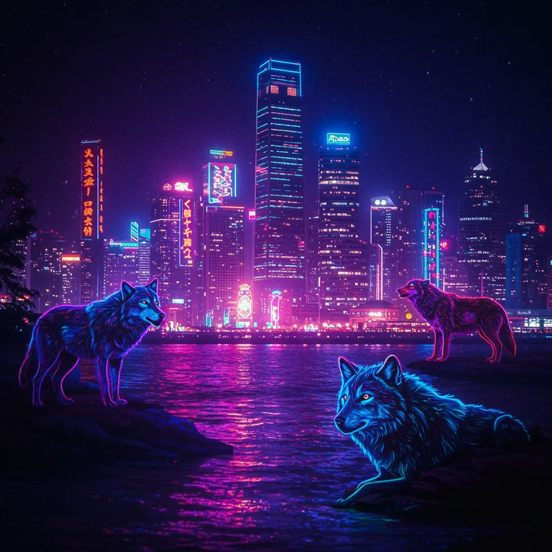 Neon Wolves Howling - Vibrant Art