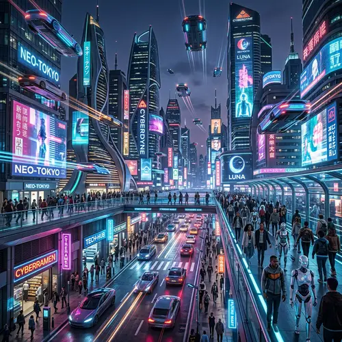 Futuristic Cityscape: High-Tech Ambiance & Diverse Society