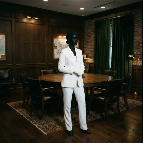 Elegant White Suit in a Secret Room