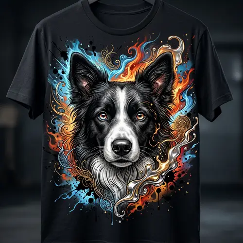 Detailed Border Collie Tee-shirt Design | Intricate Artwork