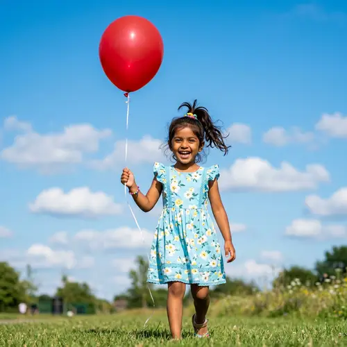 Adorable South Asian Girl with Balloon & Floral Dress