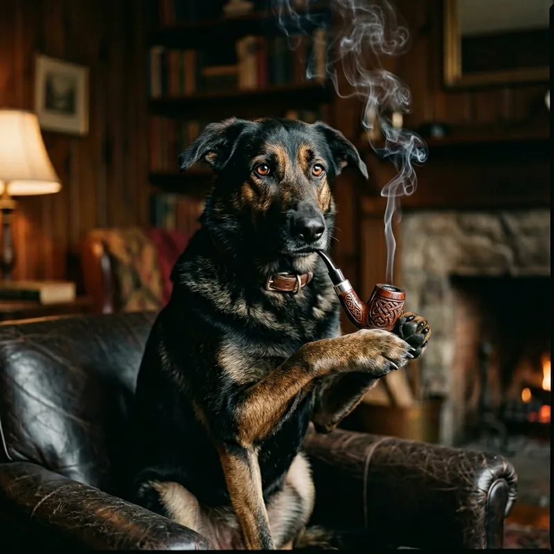Smoking Black Dog with a Pipe | Expressive and Unique Image