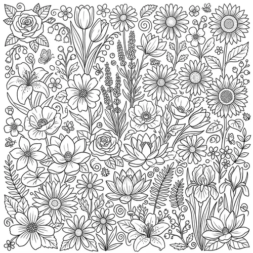 Coloring Book Flowers: Variety of Flower Sketches for Coloring