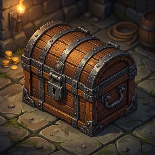 Isometric Wooden Chest Design for Video Games