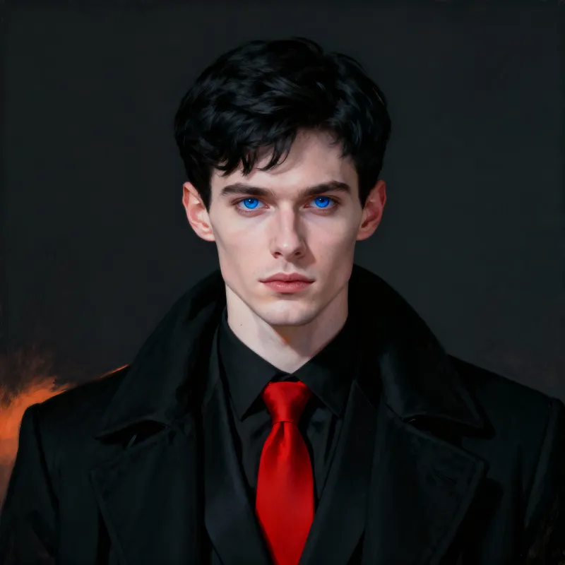 Elegant Young Man in Black Suit and Red Tie