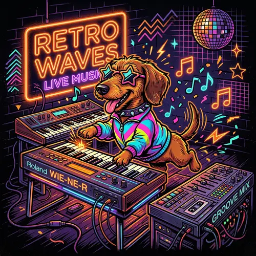 Retro Dachshund Playing Keyboard | Energetic Cartoon Illustration