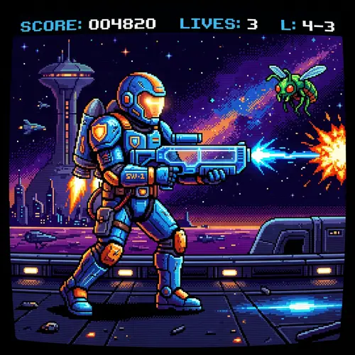 8-Bit Space Warrior: Classic Video Game Art