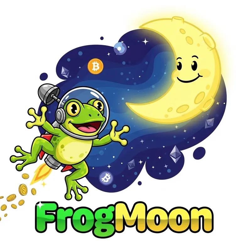 FrogMoon: Vibrant Cartoonish Meme Coin Logo FrogMoon: Vibrant Cartoonish Meme Coin Logo
