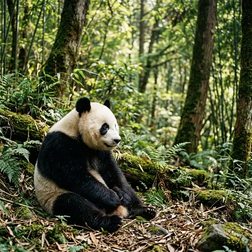 Crying Panda in the Serene Forest