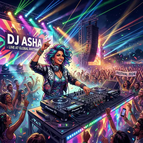 Vivacious South Asian Woman DJ Live at Music Festival