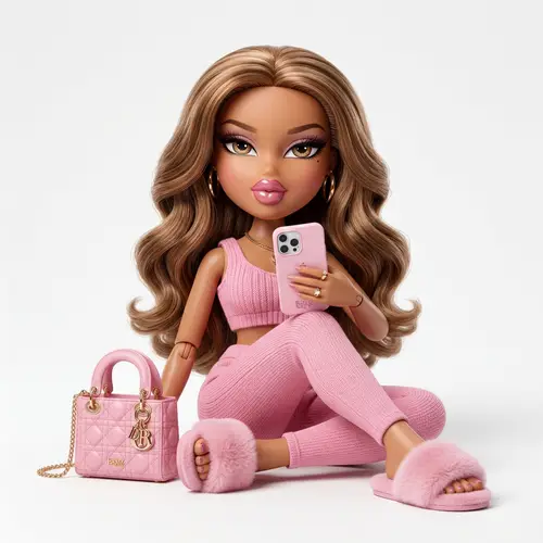 Hyper-Realistic Bratz Doll in Pink Attire