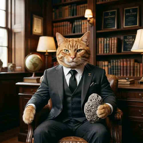 Sigma Chad Cat in Suit Holding Pumice Stone