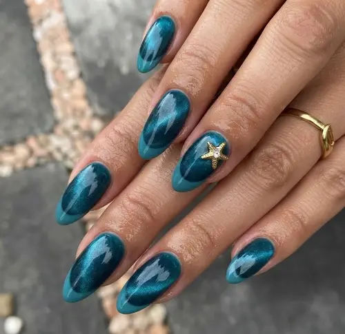 Dark Turquoise Cat Eye with French Starfish Design