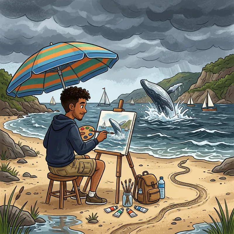 Young Artist Painting Whale by the Bay | Serene Scene Young Artist Painting Whale by the Bay | Serene Scene