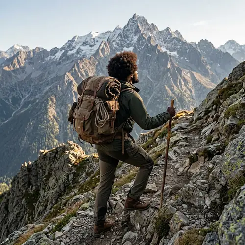 Resilient Black Man Climbing Majestic Mountain | Strength Symbolized