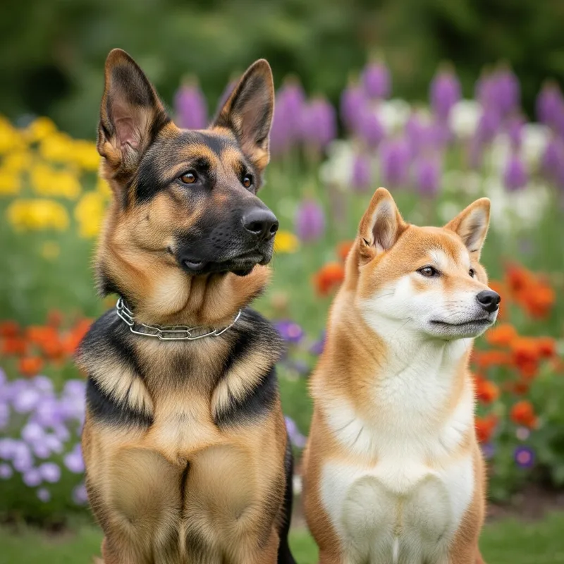 Two Dogs Sitting Side by Side