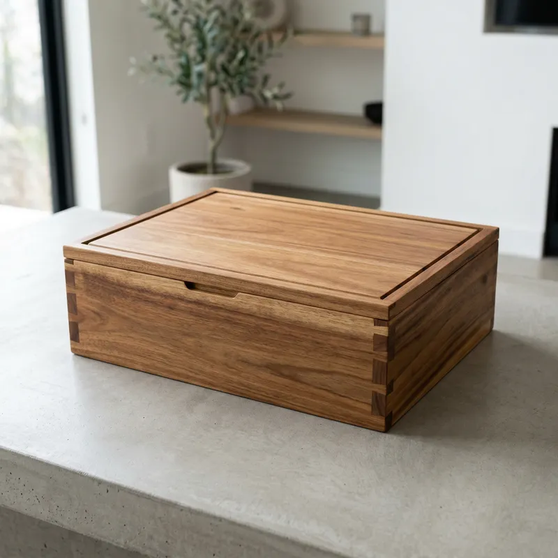 Minimalist Acacia Wood Box - 42x30x14 cm