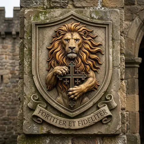 Demi-Rampant Lion Clutching Cross Crosslet | Insignia of Strength