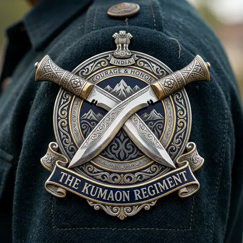 Historical Kumaon Regiment Insignia with Crossed Khukri Knives