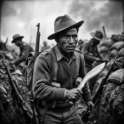 Gorkha Regiment Soldier with Khukri Knife in Intense Battle Ambiance