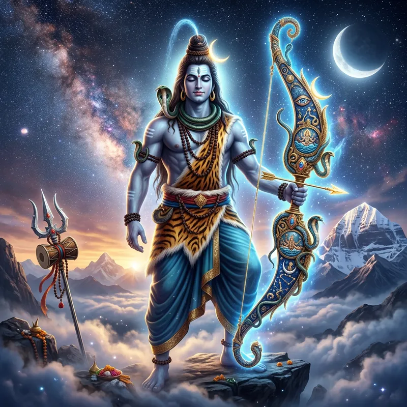Celestial Bow of Lord Shiva: Divine Art with Mythical Symbolism Celestial Bow of Lord Shiva: Divine Art with Mythical Symbolism
