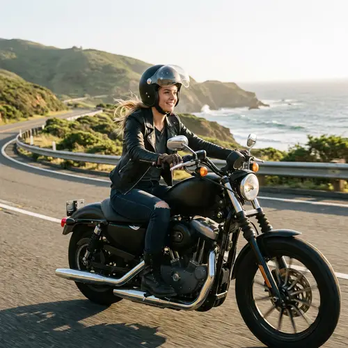 White Girl on a Black Motorcycle - Stunning Image
