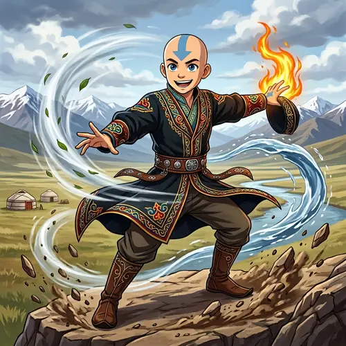 Aang Avatar in Kazakh National Attire | Element Controlling Character
