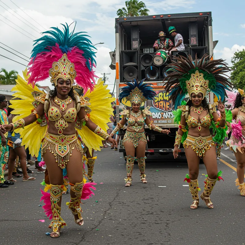Trinidad Carnival Masqueraders in Vibrant Costumes