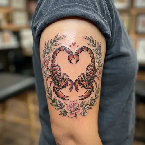Elegant Scorpion Tail Tattoo Design with Hearts