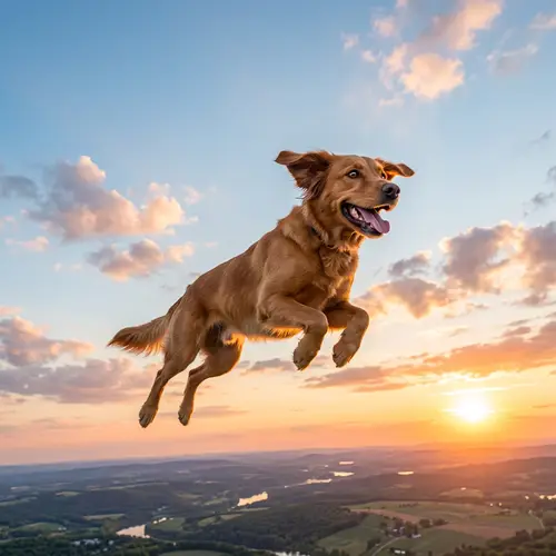 Flying Dog in Clear Sky | Unique Scene
