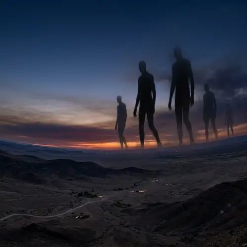 Shadowy Figures Walking on the Horizon