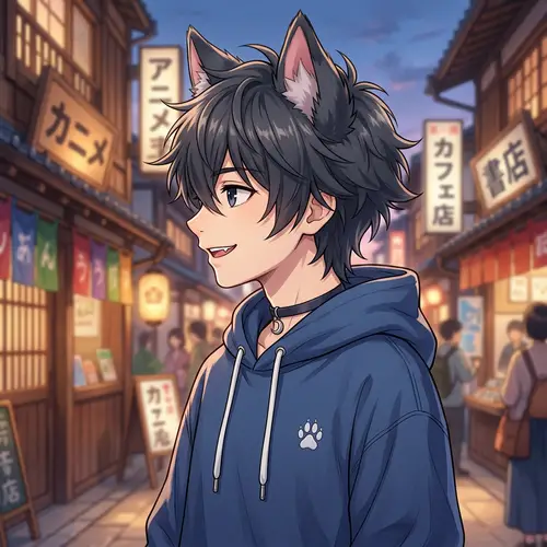 Anime Boy with Wolf Ears and Blue Hoodie | Fantasy Character Design