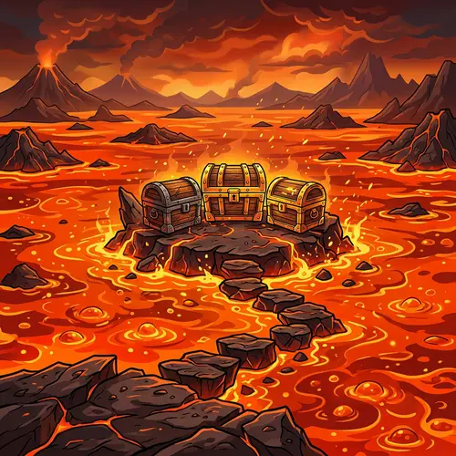 Fiery Island with Three Treasure Chests | Game Art Design