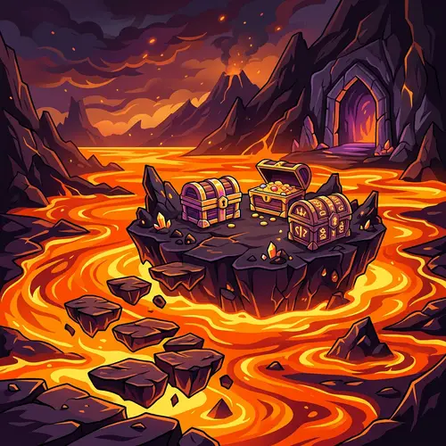 Epic Game Scene: Three Treasure Chests on Lava Island