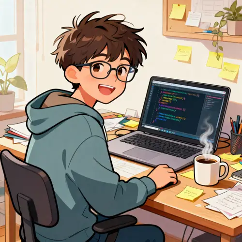 Cartoon Developer with Coffee and Code