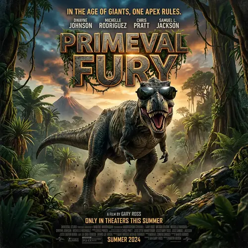 Cool T-Rex Action-Adventure Film Poster