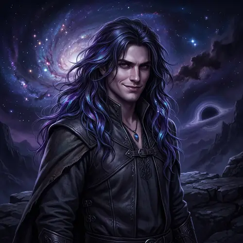 Fantasy Villain Art: Young Man with Blue Purple Hair