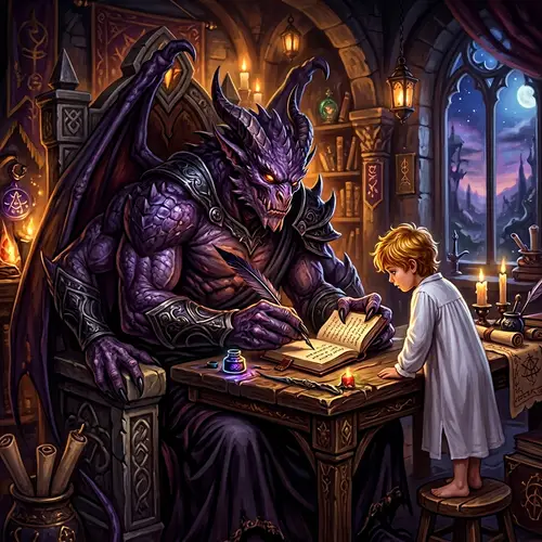 Dark Fantasy Art: Enormous Quadruple-Armed Creature Writing