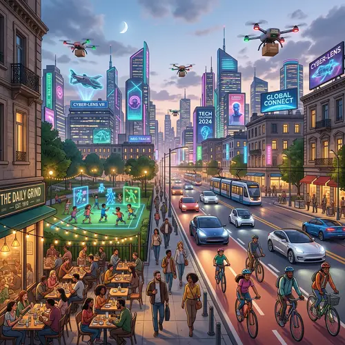 Futuristic Scene 2024: Technology and Old World Charm