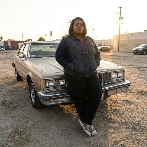 Cool Confident Black Woman Leaning on Car