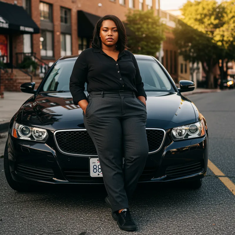 Cool Confident Black Woman Leaning on Car