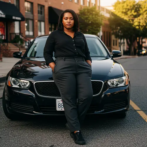 Cool Confident Black Woman Leaning on Car