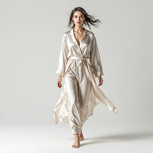 Hesitant Elegance: Silk Pajamas and Robe Fashion