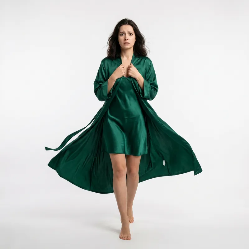 Hesitant Elegance: Silk Pajamas and Robe Fashion