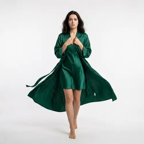 Hesitant Elegance: Silk Pajamas and Robe Fashion